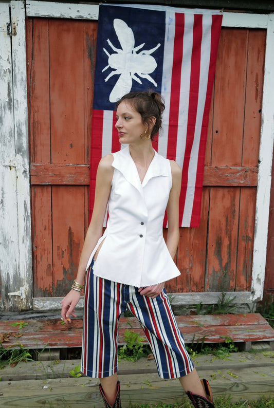 Vintage 2006 Roberto Cavalli Red, White and Blue Striped Capri Jeans