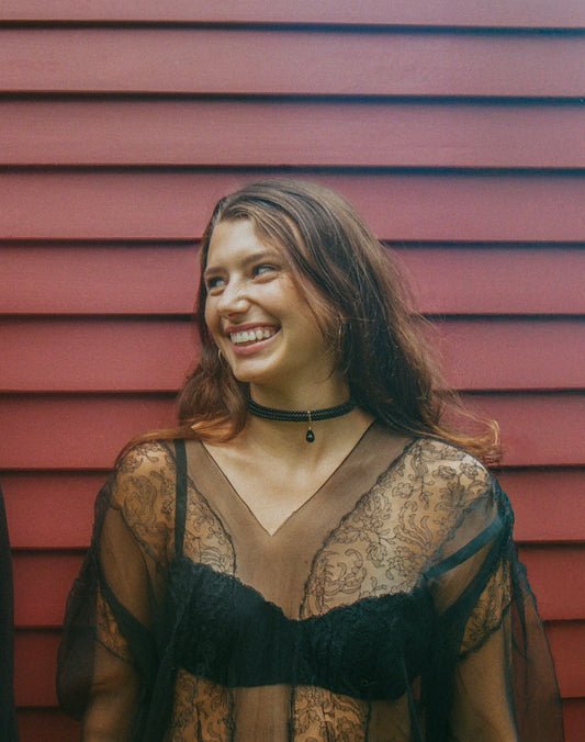 Vintage Black Beaded Choker Necklace