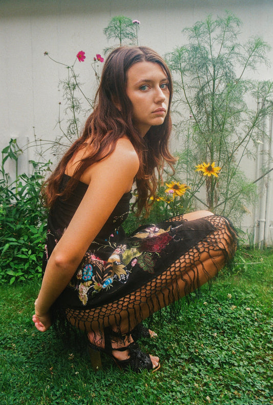 Vintage Black Embroidered "Friendship" Shawl