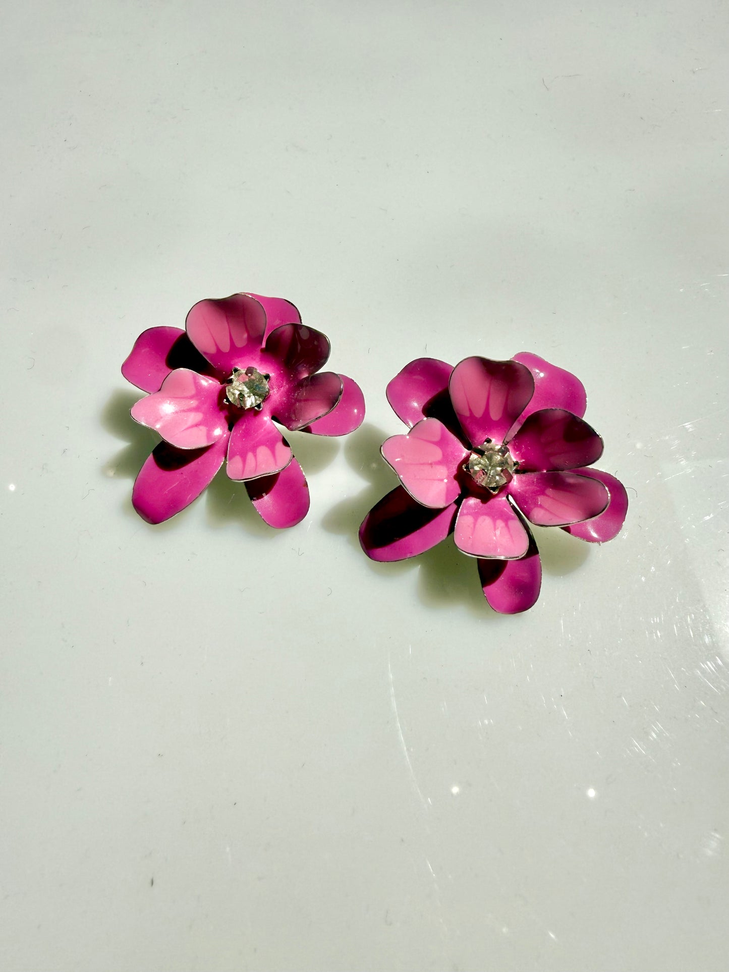 Vintage Pink Flower Stud Earrings