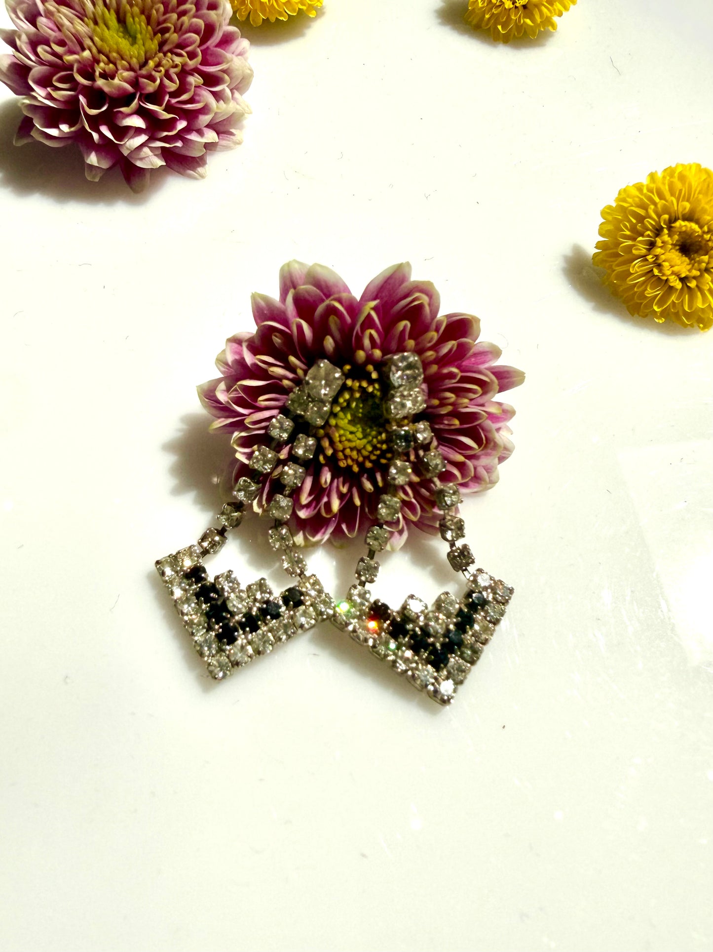 Vintage Black and Silver Crystal Chandelier Earrings