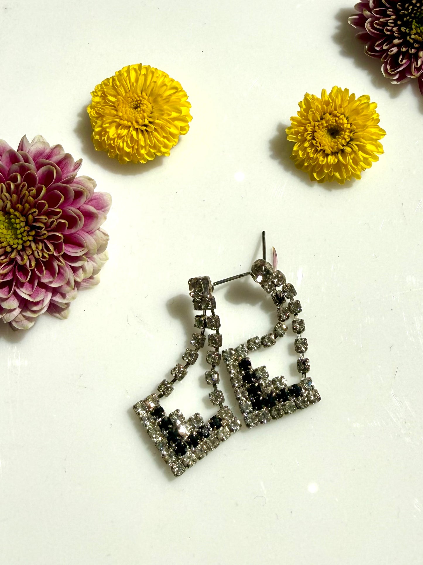Vintage Black and Silver Crystal Chandelier Earrings