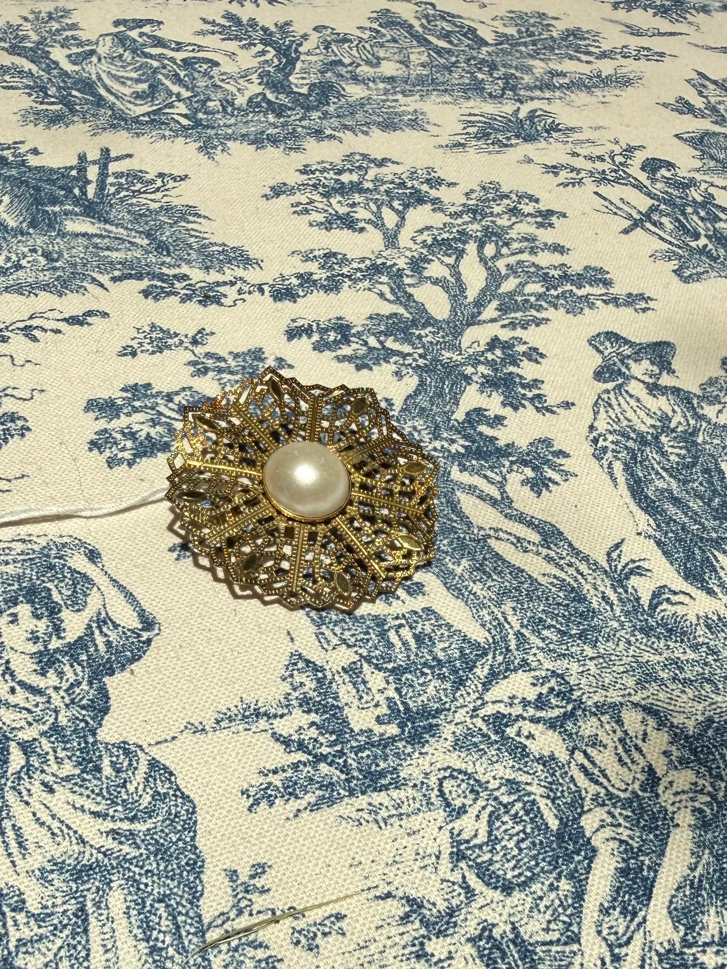 Vintage Faux Pearl and Gold Brooch