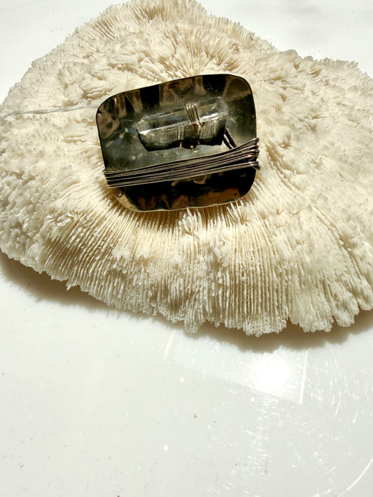 Vintage Quartz Crystal and Wrapped Wire Silver Metal Brooch