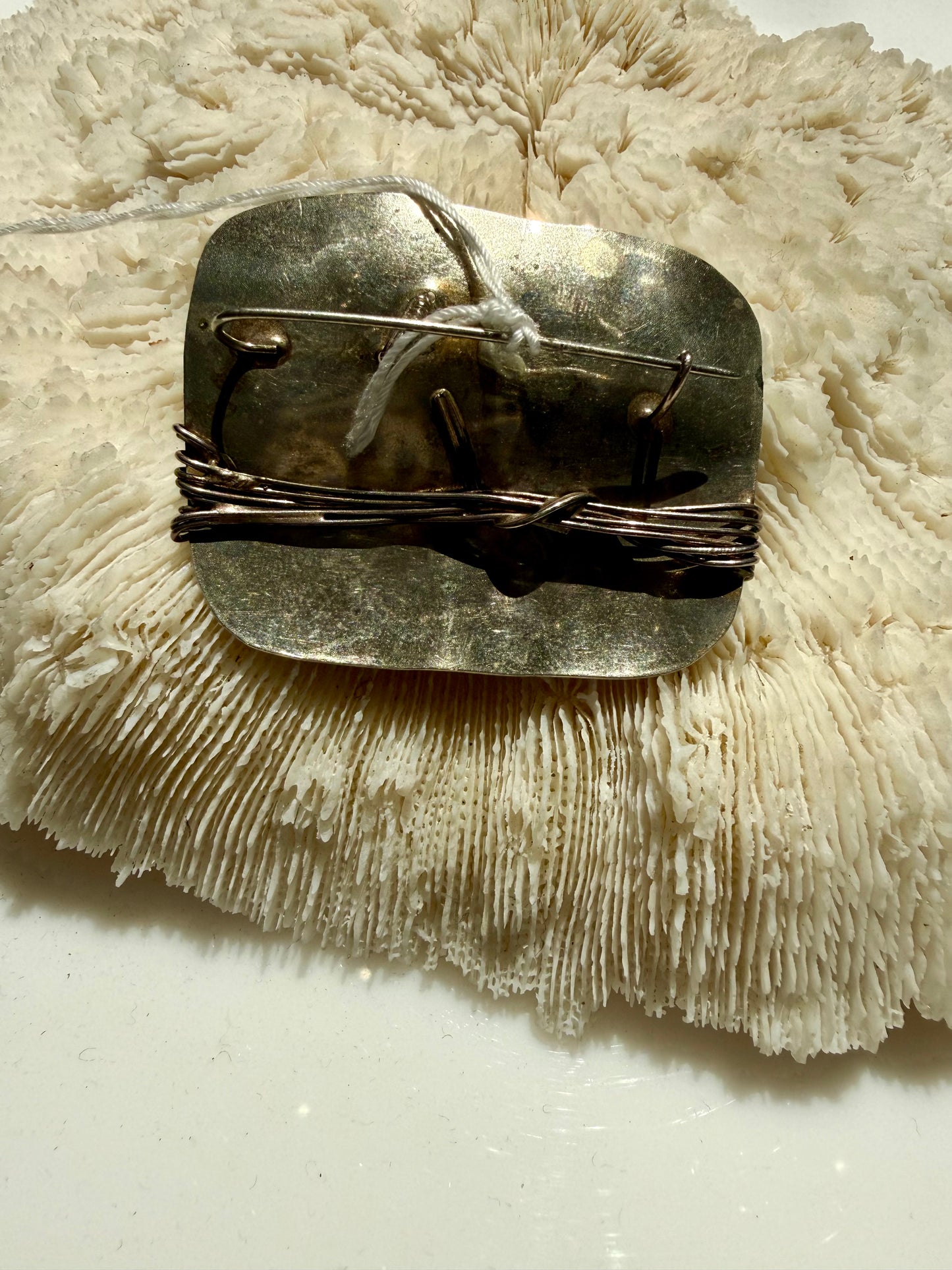 Vintage Quartz Crystal and Wrapped Wire Silver Metal Brooch