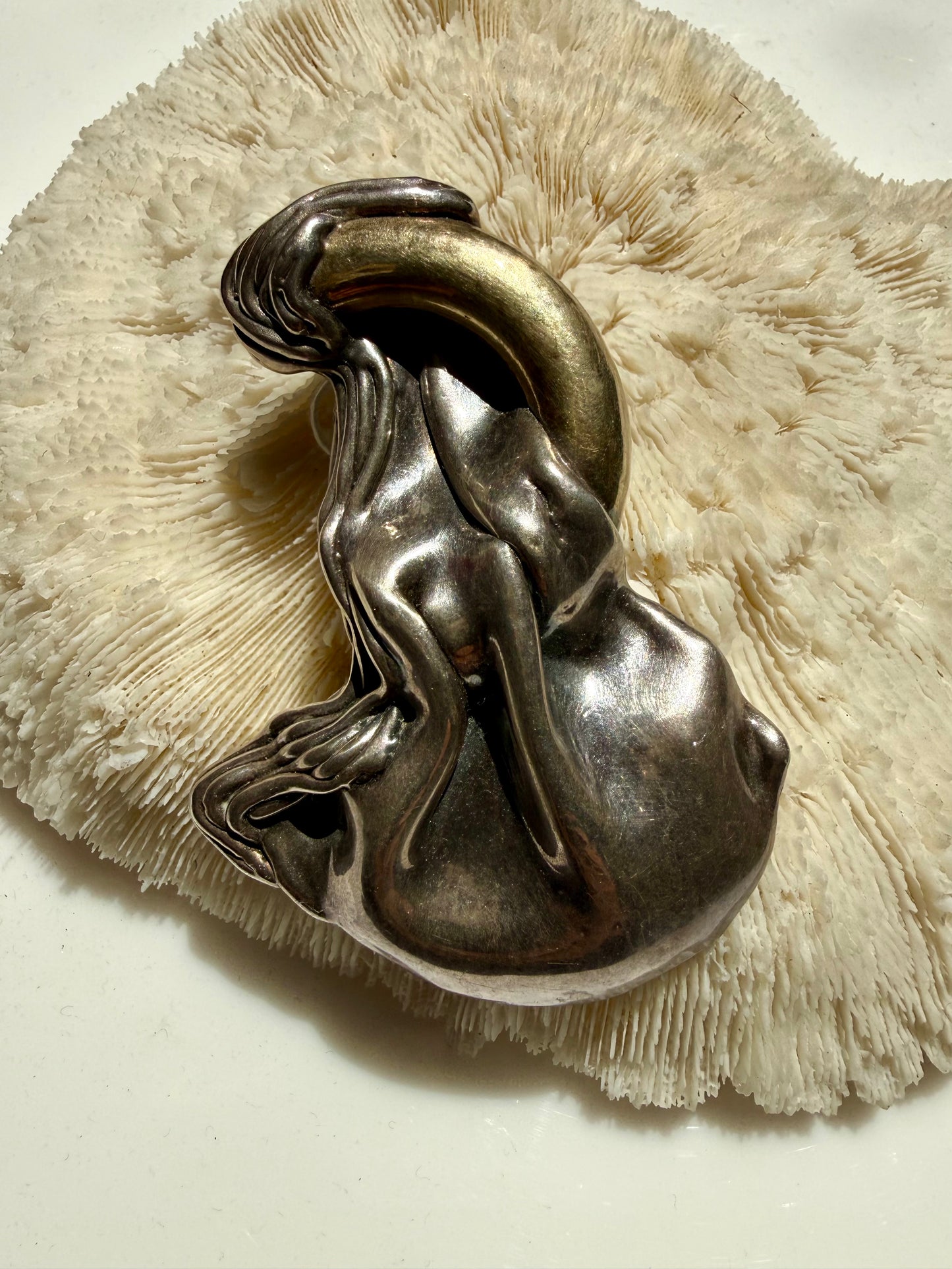Vintage Gold and Sterling Silver Artistic Brooch or Pendant