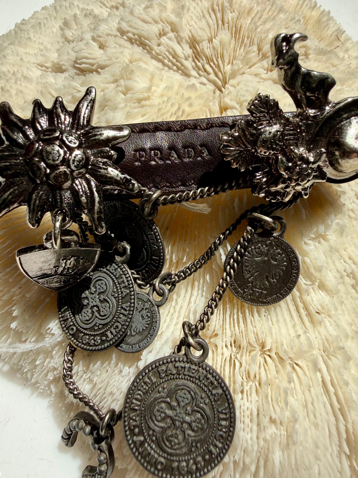 Vintage Prada Leather and Silver Cowboy Brooch