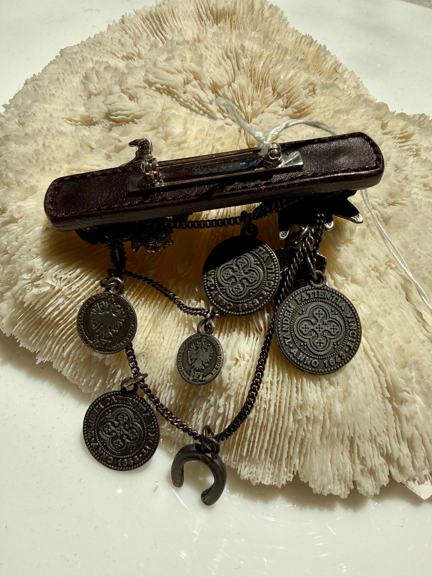 Vintage Prada Leather and Silver Cowboy Brooch