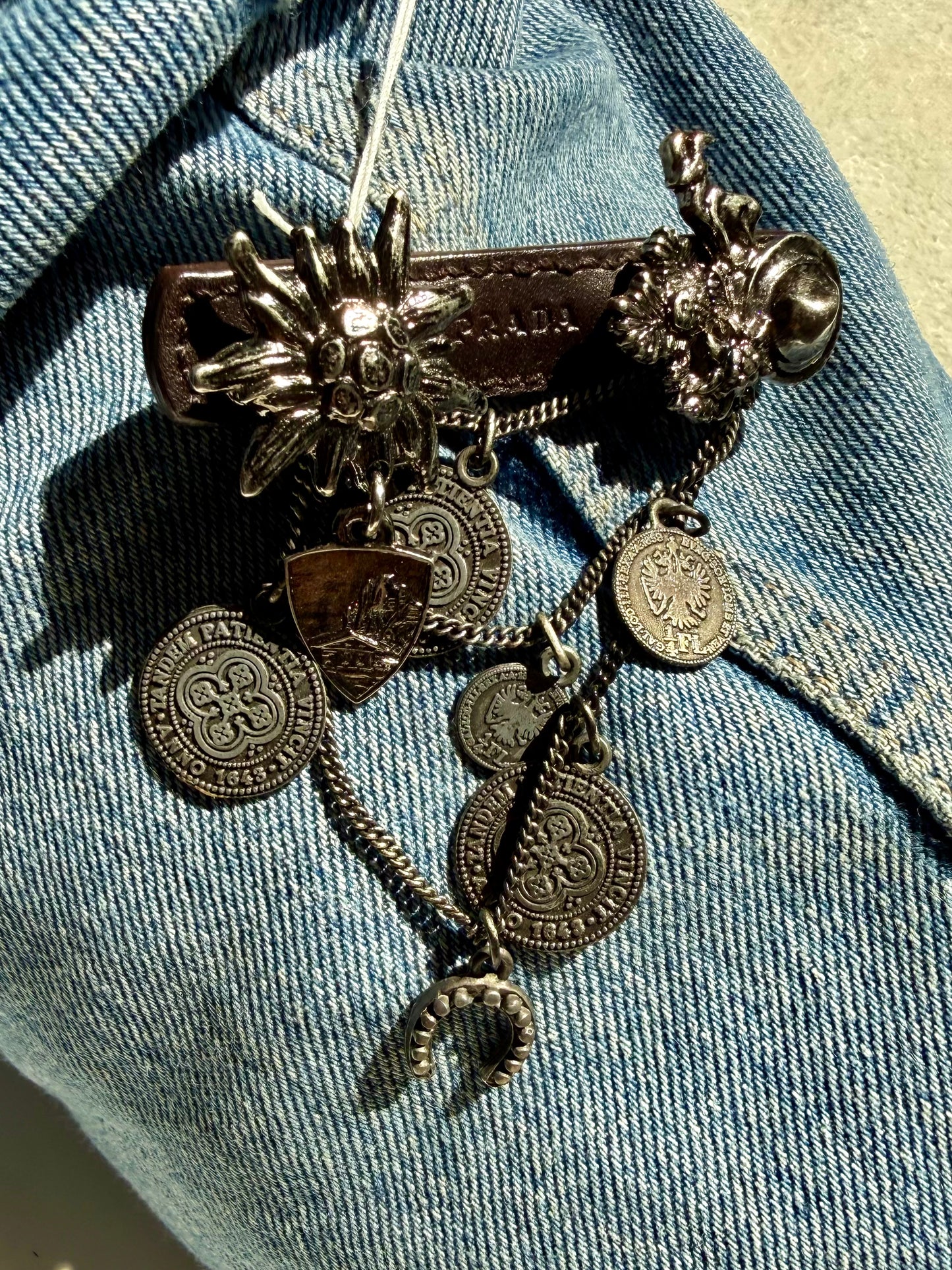 Vintage Prada Leather and Silver Cowboy Brooch