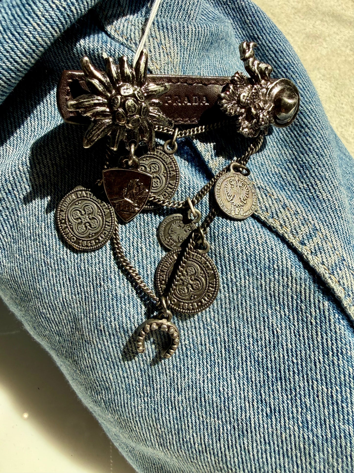 Vintage Prada Leather and Silver Cowboy Brooch