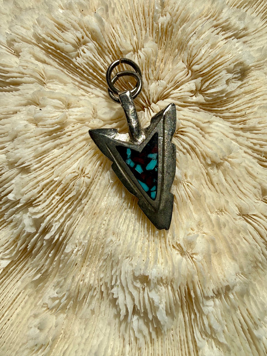Vintage Silver and Turquoise Arrowhead Charm