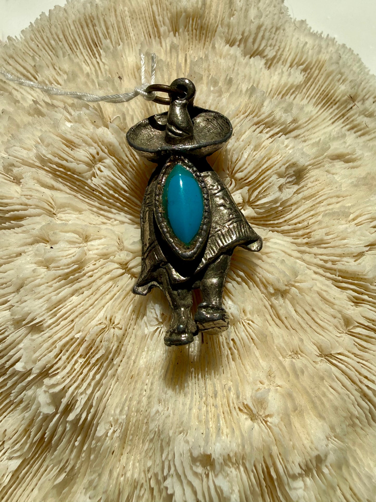 Vintage Silver and Turquoise Cowboy Charm