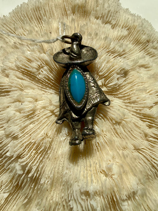 Vintage Silver and Turquoise Cowboy Charm