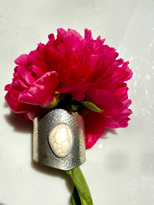 Vintage Silver and White Stone Cuff Bracelet