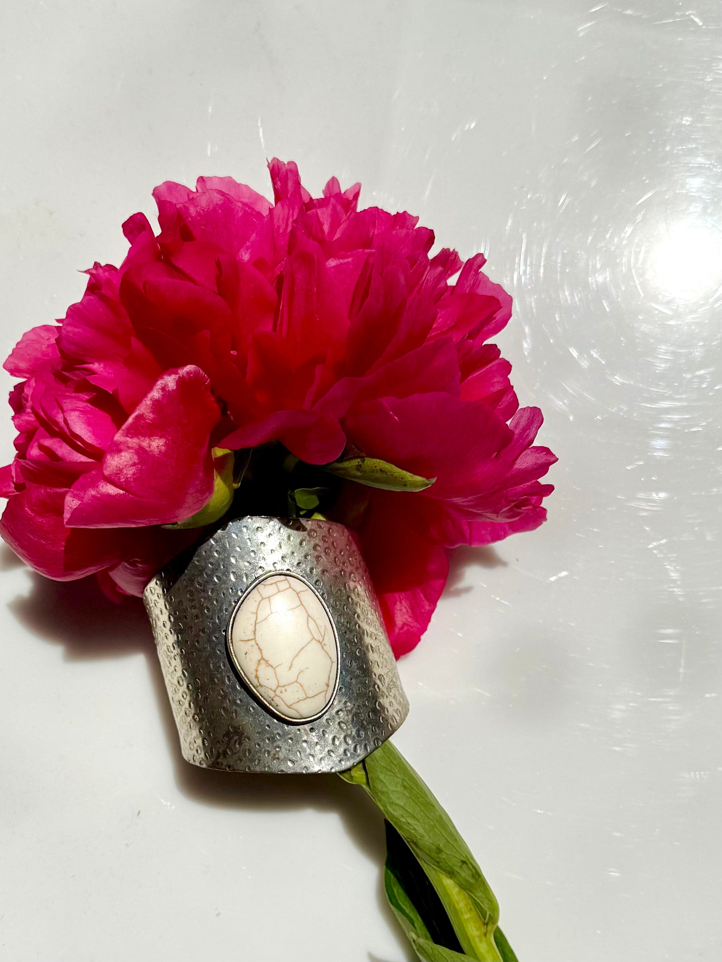 Vintage Silver and White Stone Cuff Bracelet