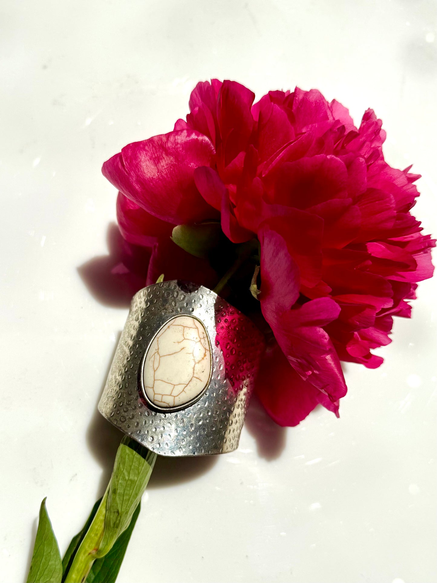 Vintage Silver and White Stone Cuff Bracelet