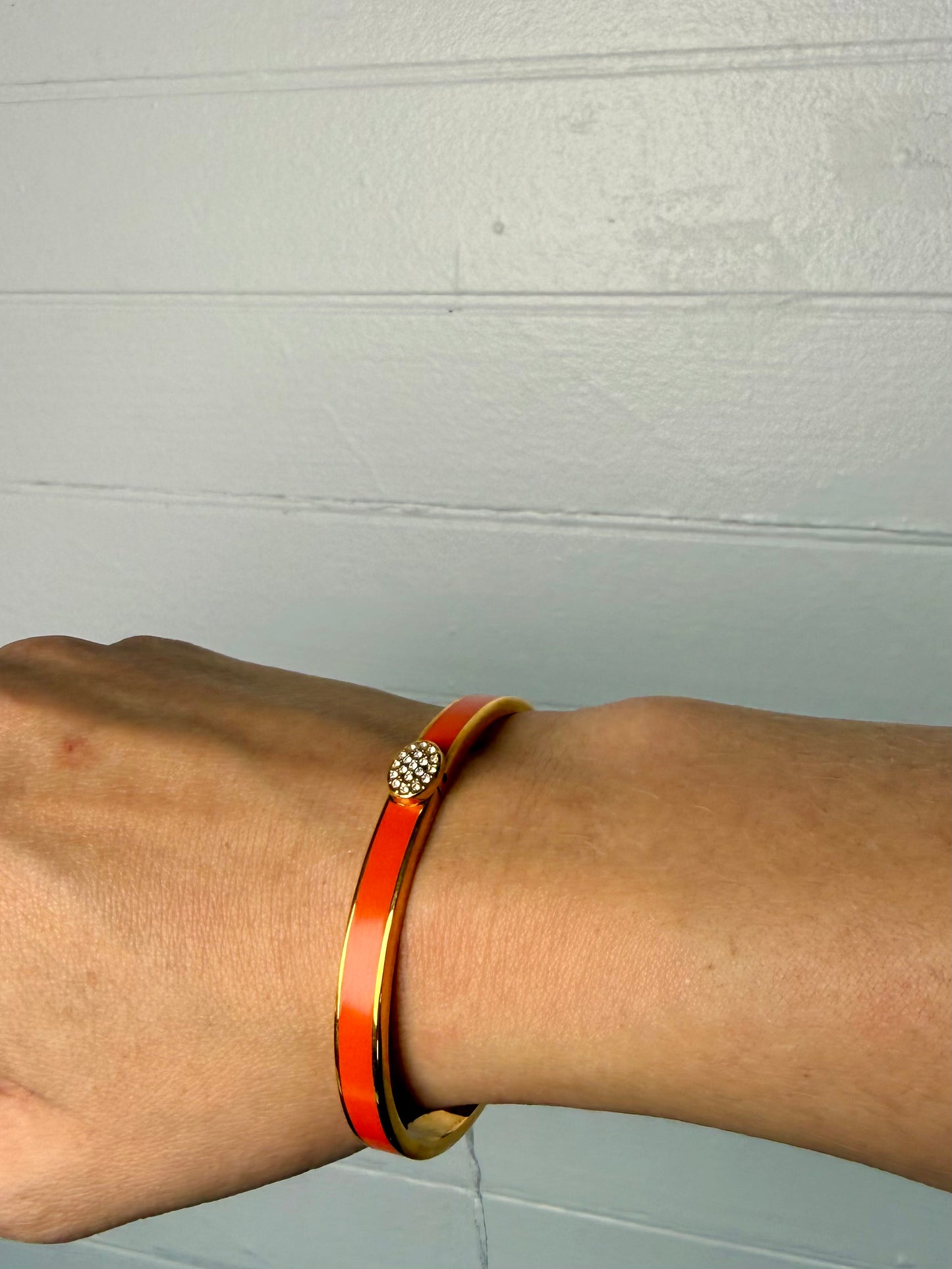 Pre-Loved Halcyon Days Skinny Button Orange and Gold Bracelet
