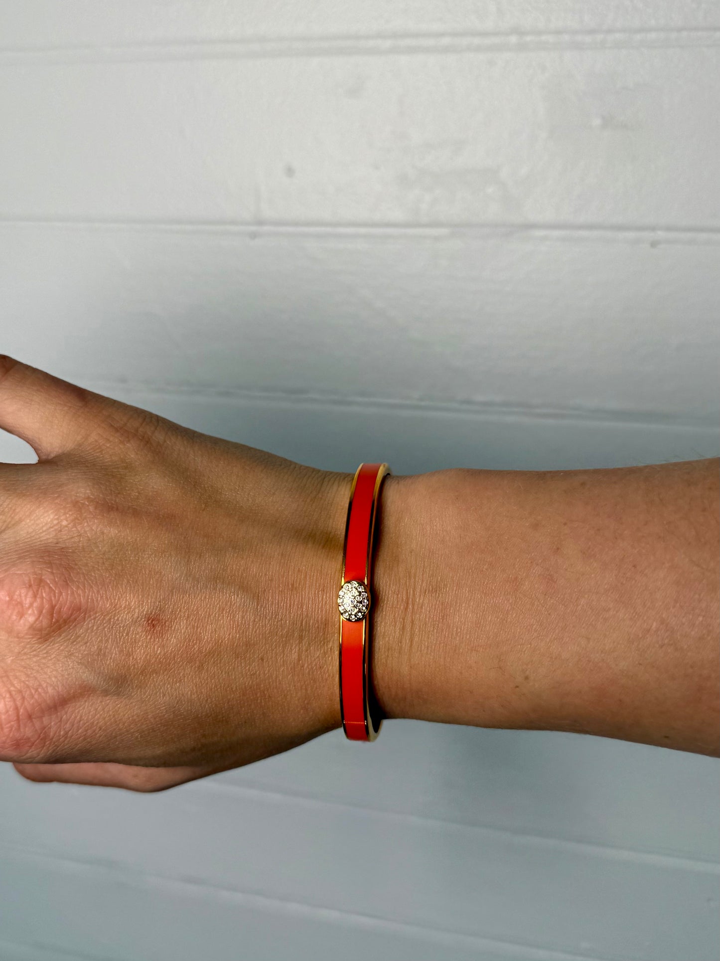 Pre-Loved Halcyon Days Skinny Button Orange and Gold Bracelet