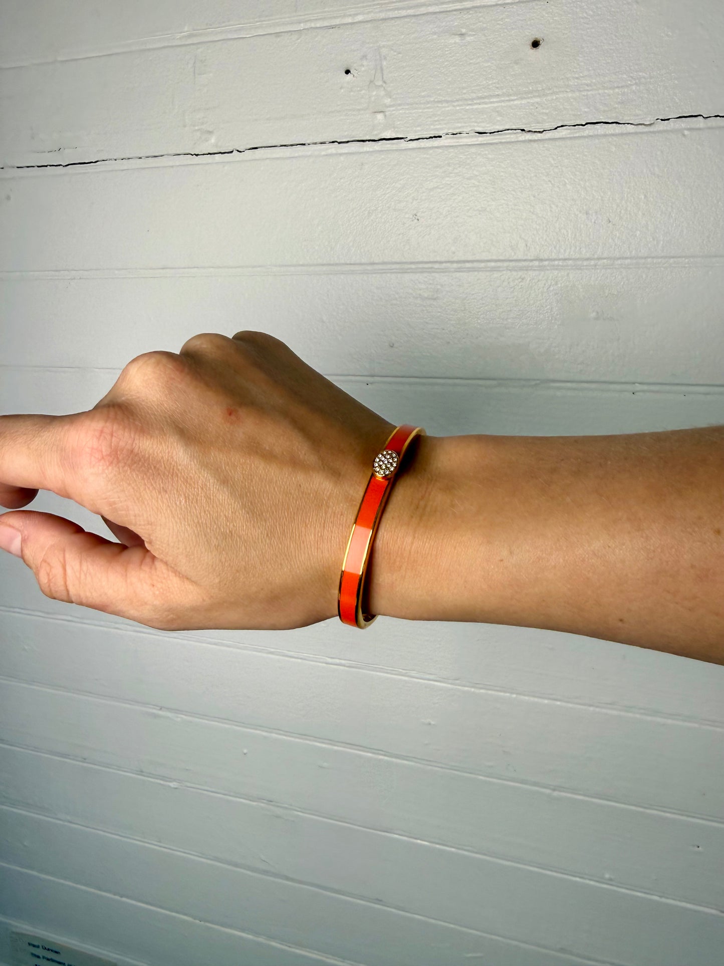 Pre-Loved Halcyon Days Skinny Button Orange and Gold Bracelet