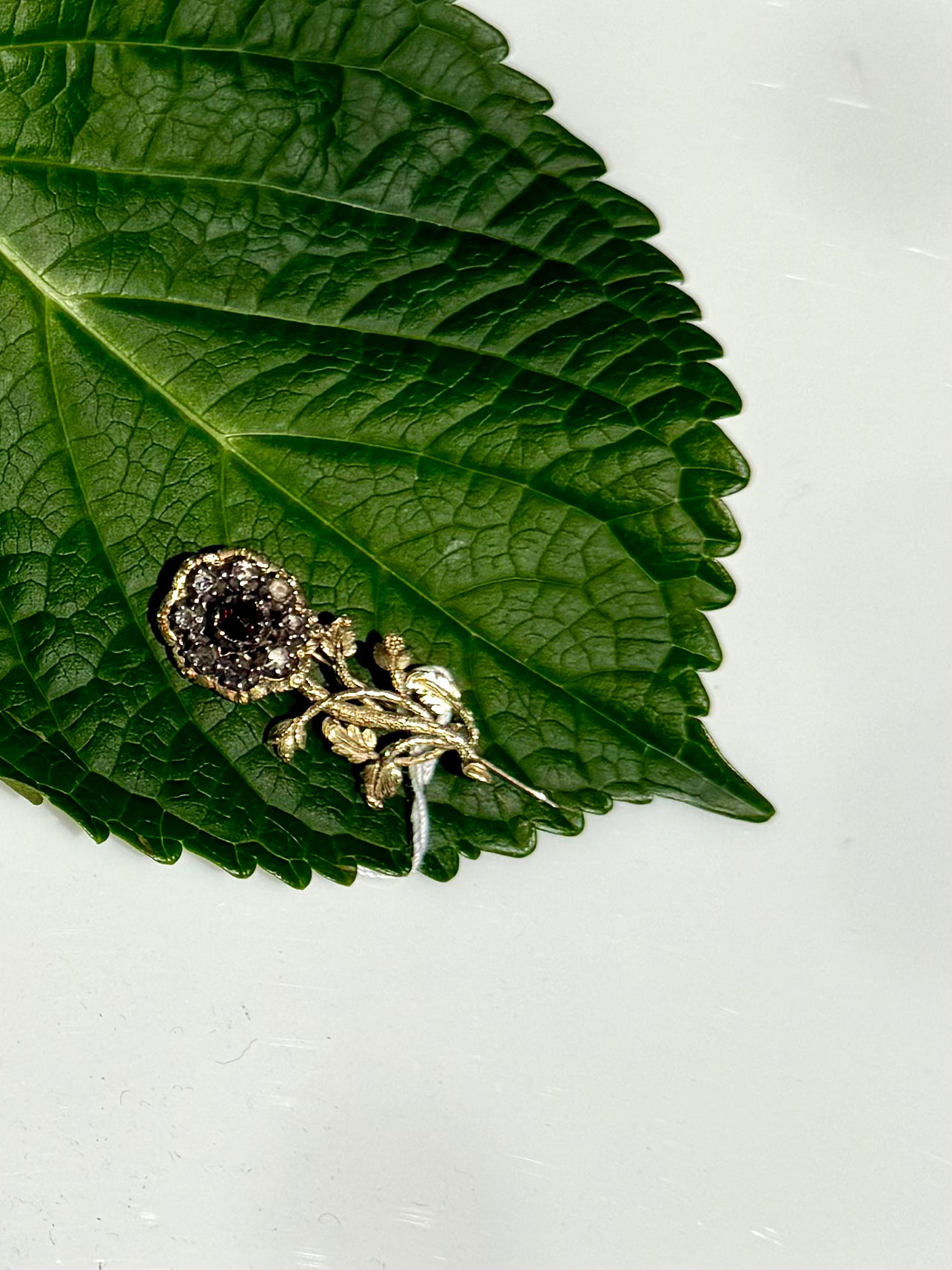 Vintage Gold Rose with Ruby Red Crystal Pin