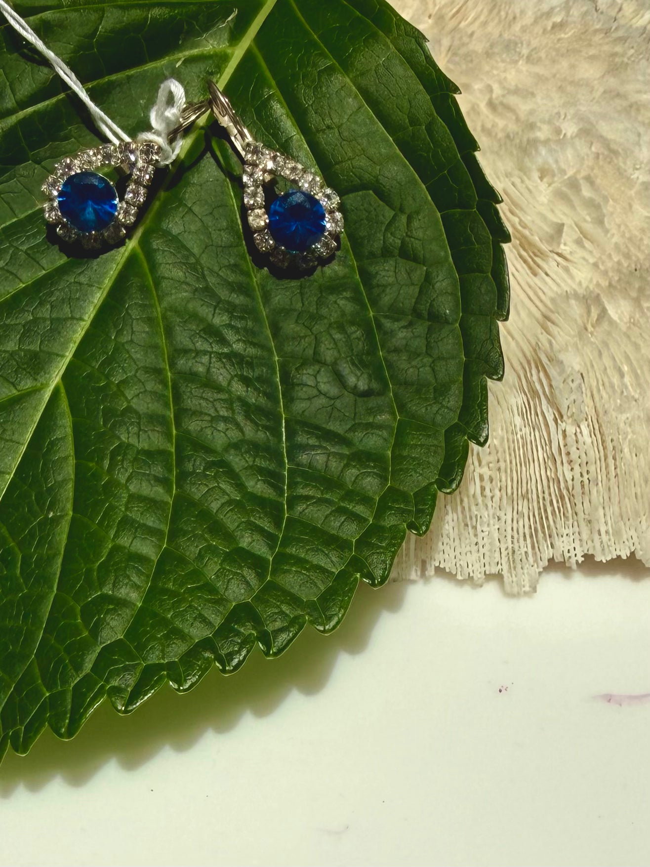 Vintage Blue Crystal Teardrop Earrings