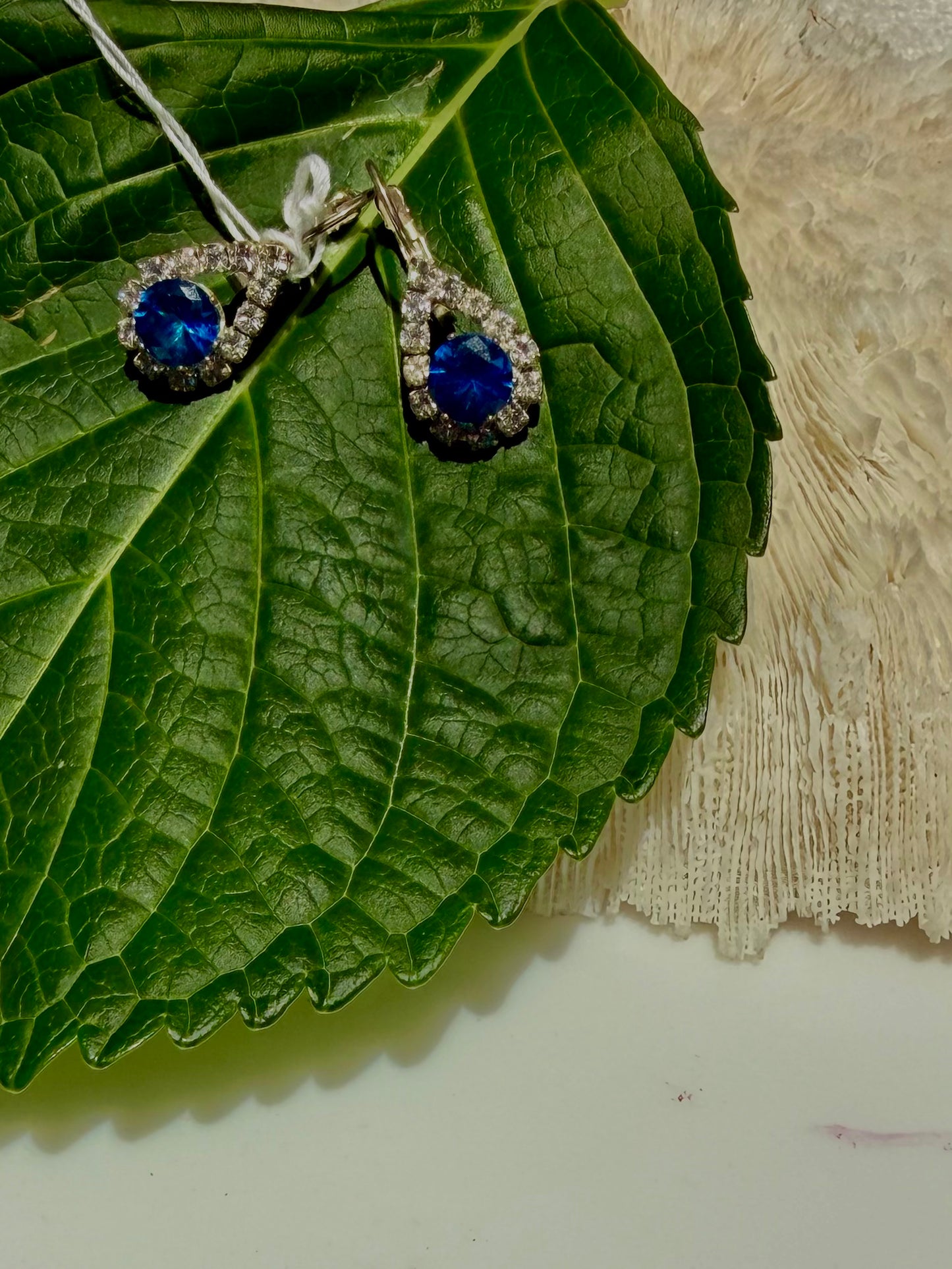 Vintage Blue Crystal Teardrop Earrings