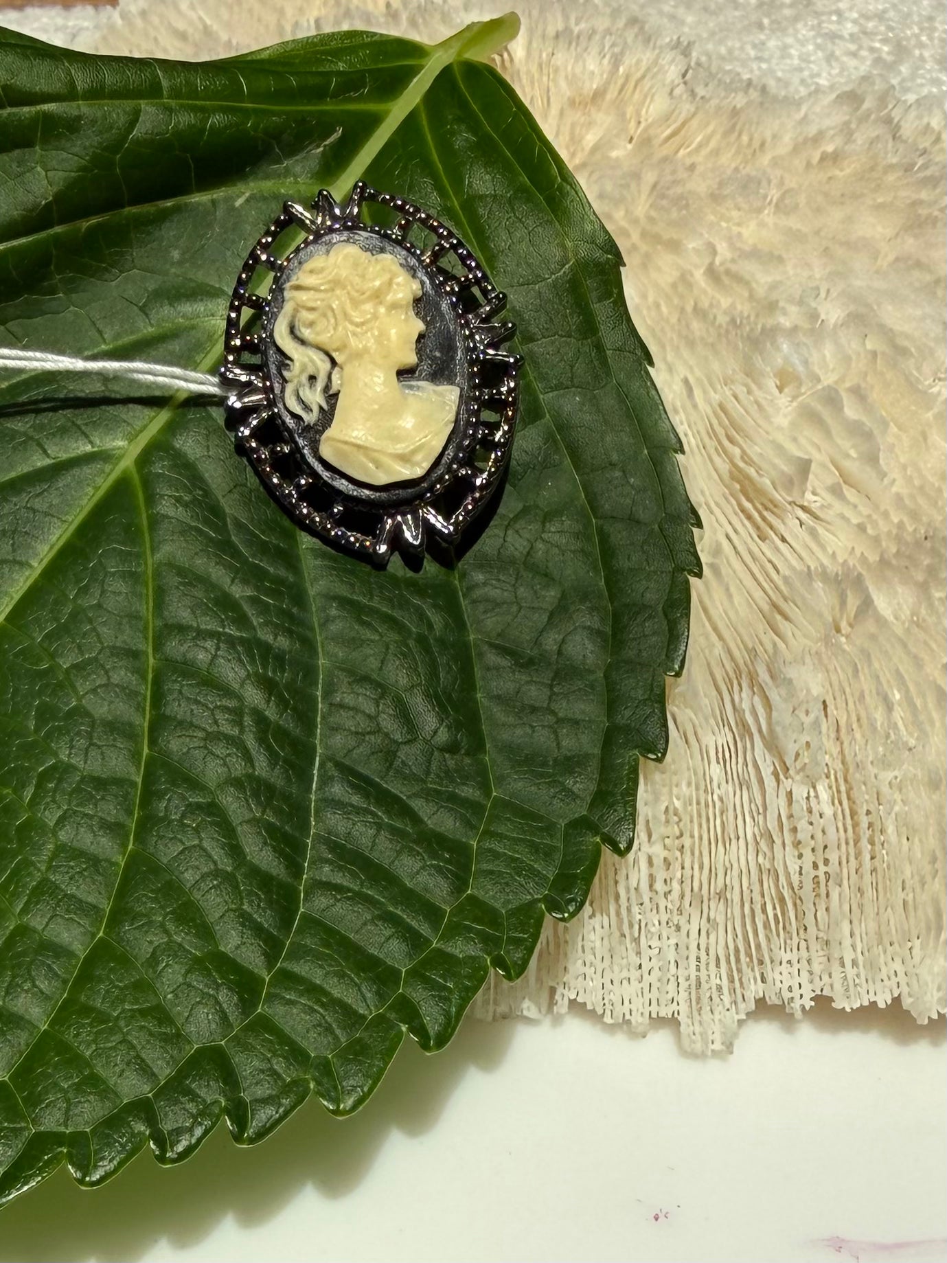 Vintage Black and White Cameo Brooch