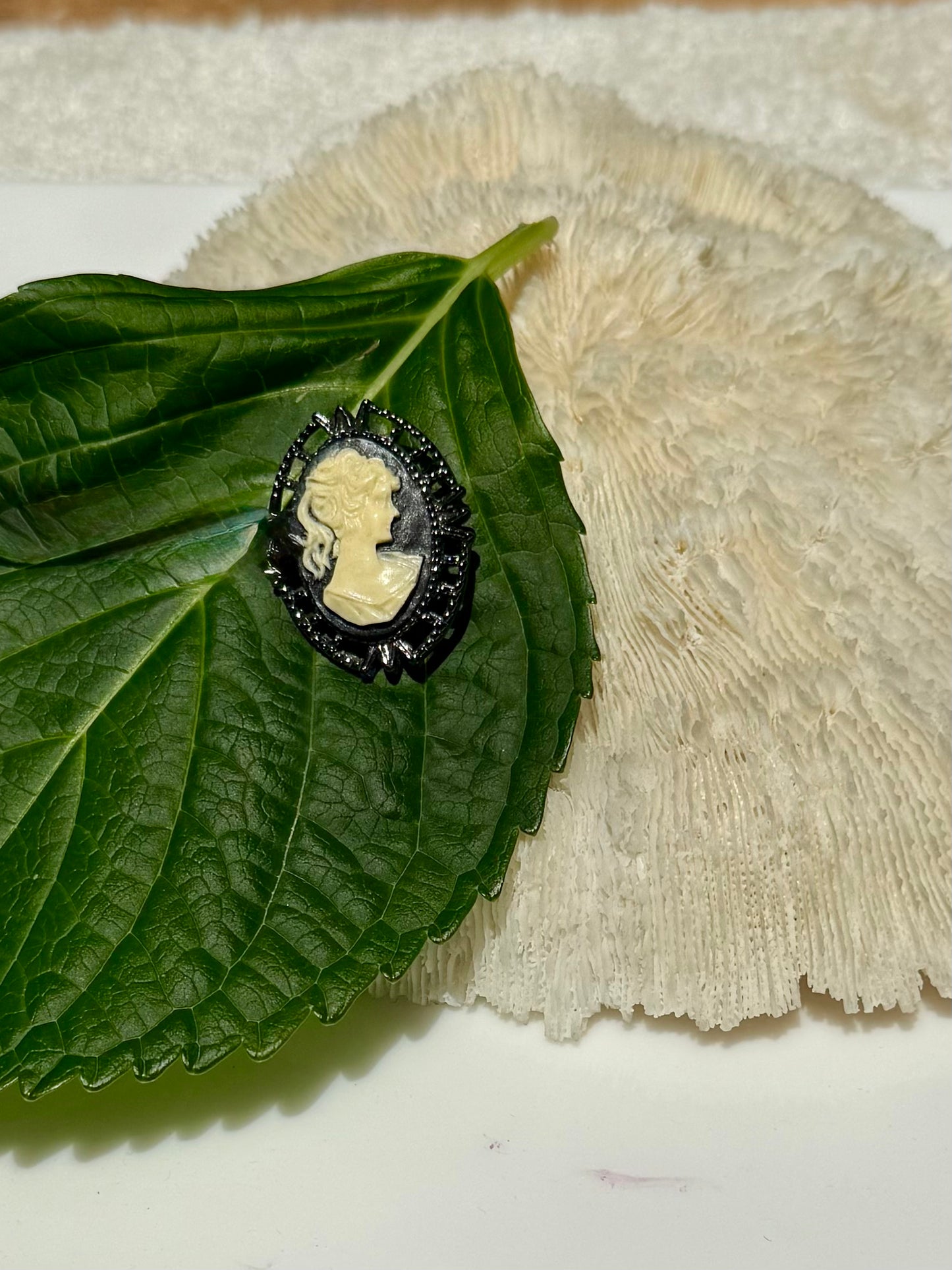 Vintage Black and White Cameo Brooch
