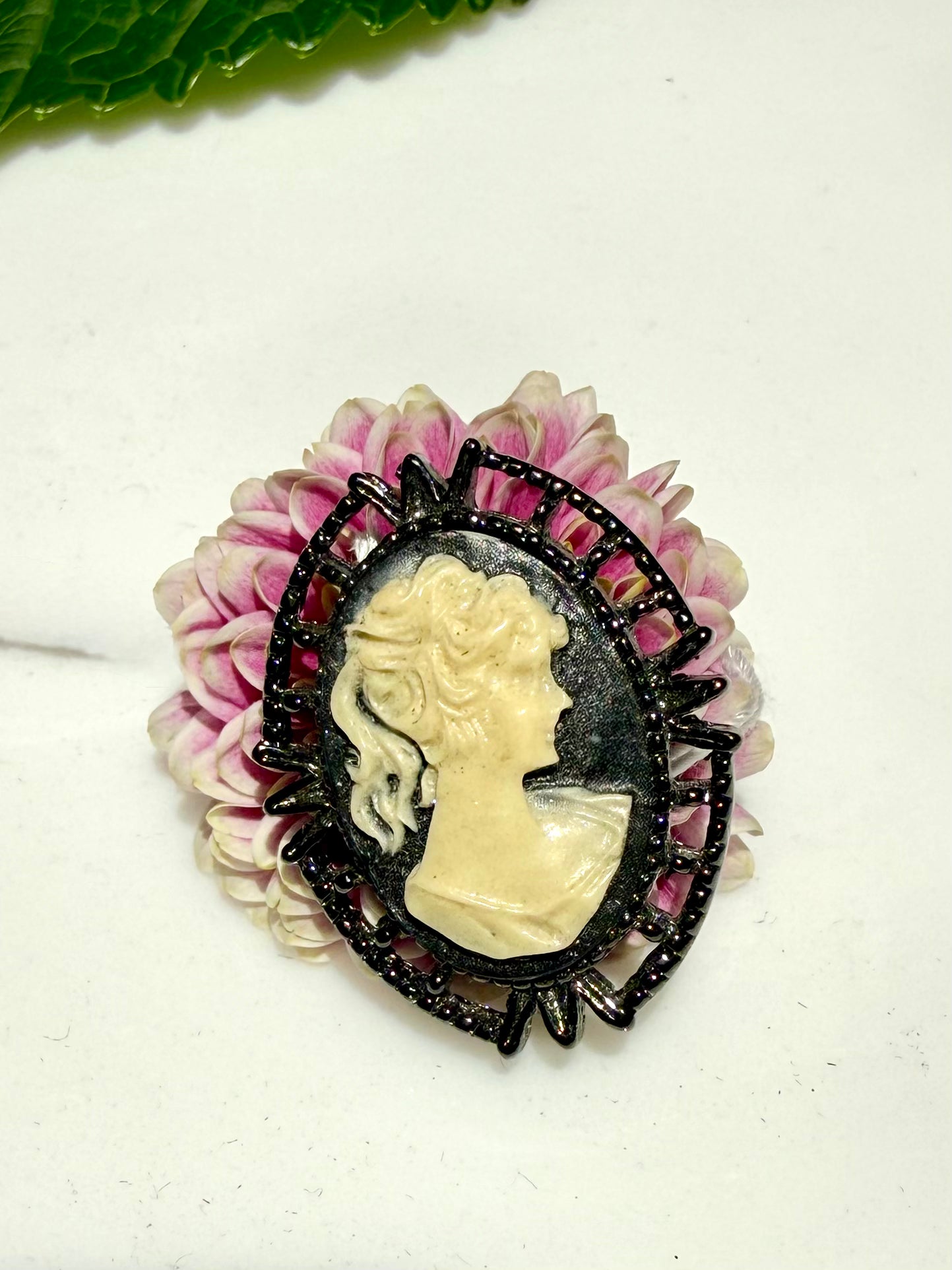 Vintage Black and White Cameo Brooch