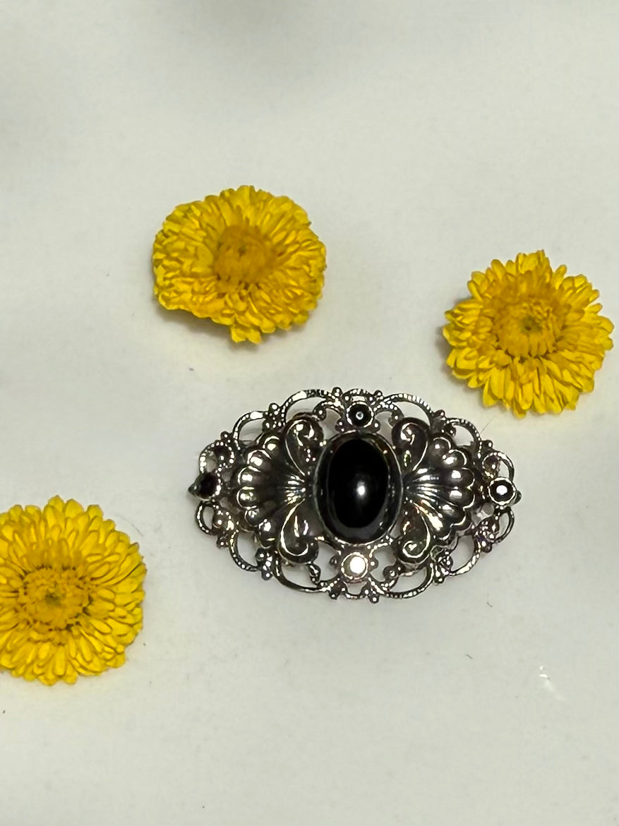 Vintage Silver and Black Brooch