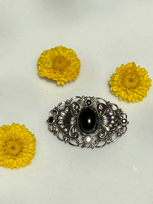 Vintage Silver and Black Brooch