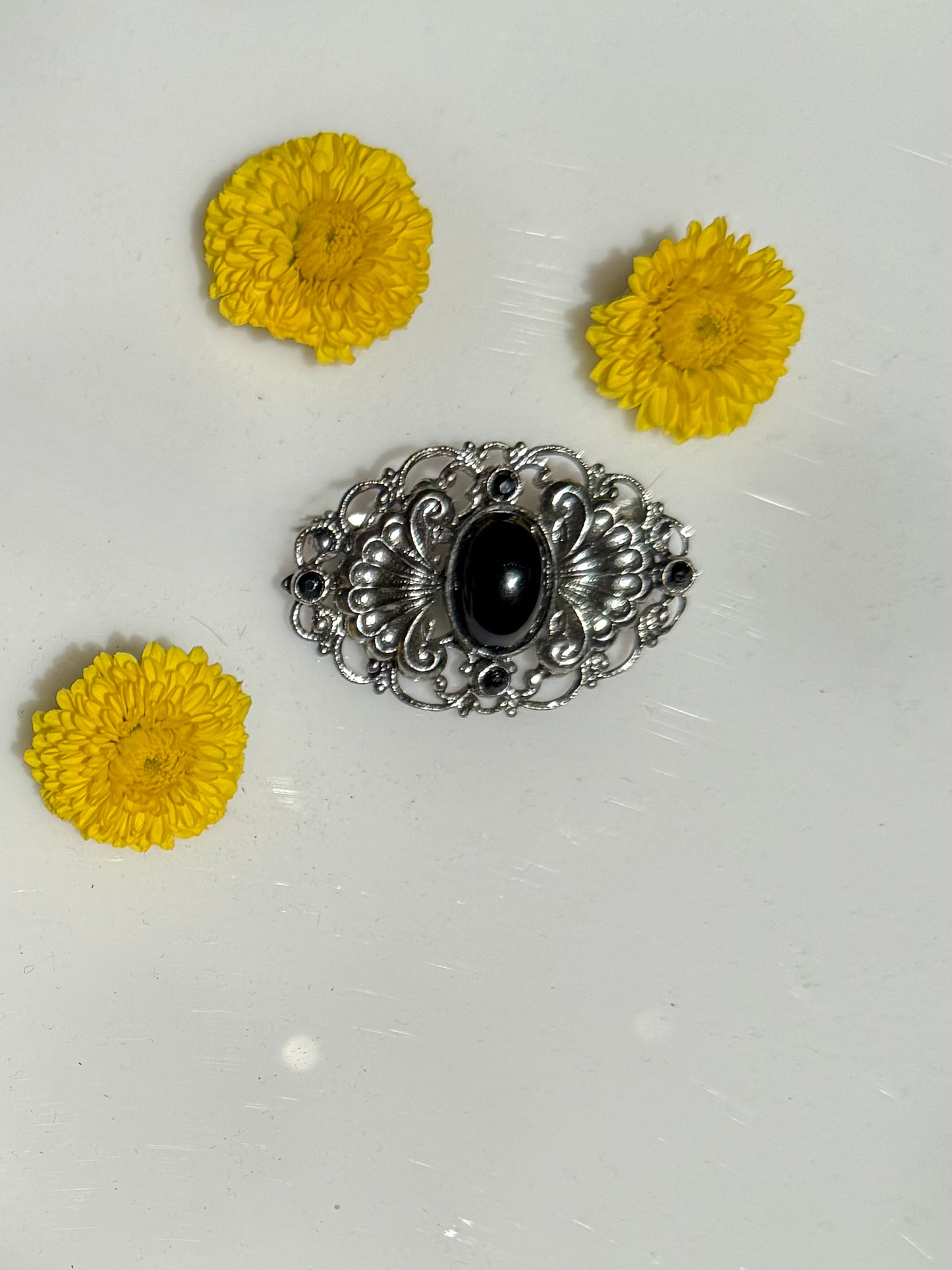 Vintage Silver and Black Brooch