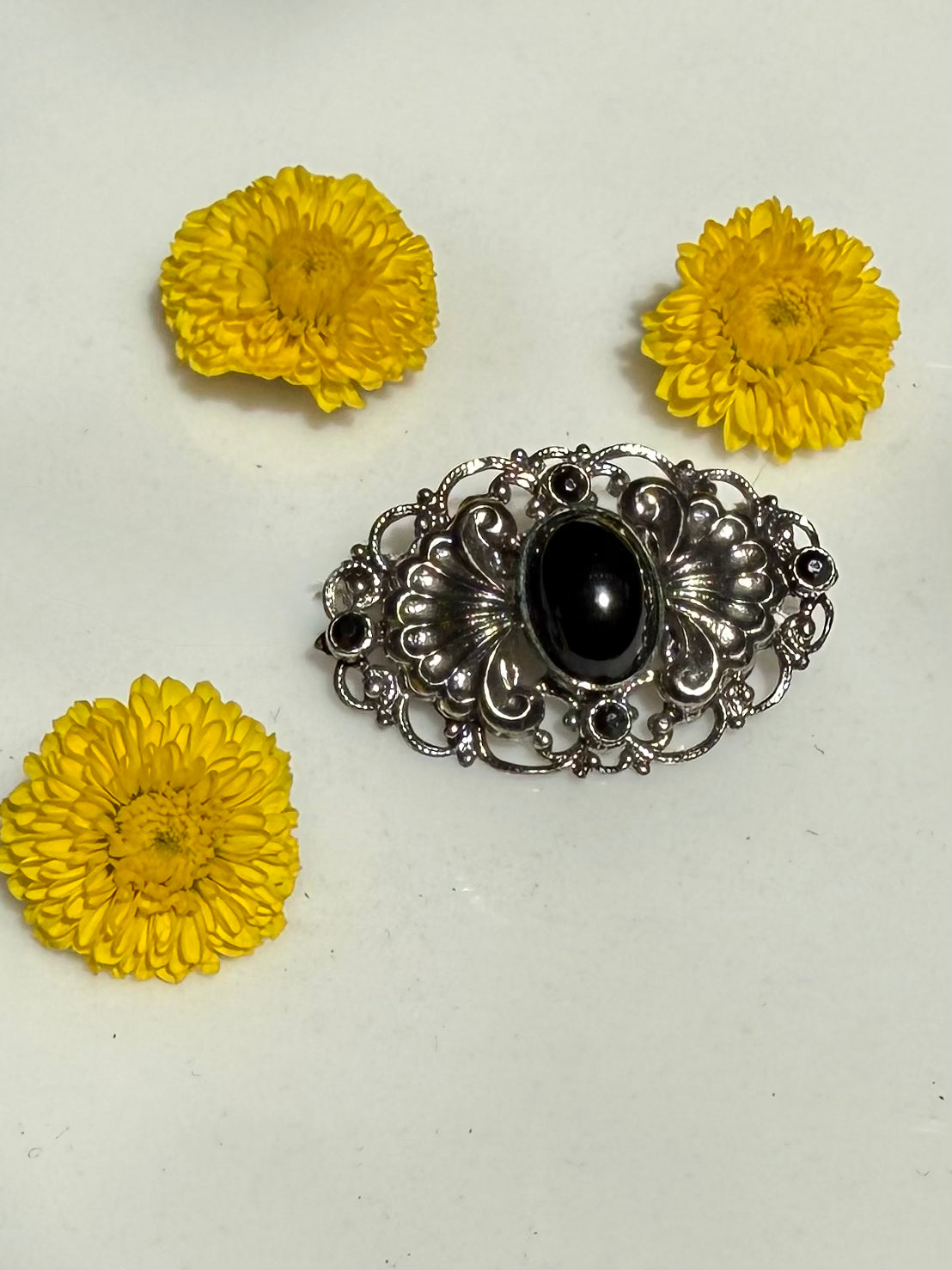 Vintage Silver and Black Brooch
