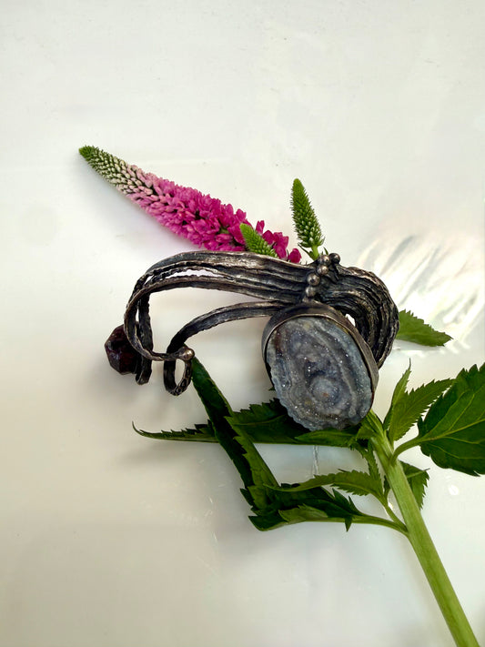 Vintage Geode and Sterling Silver Cocktail Ring