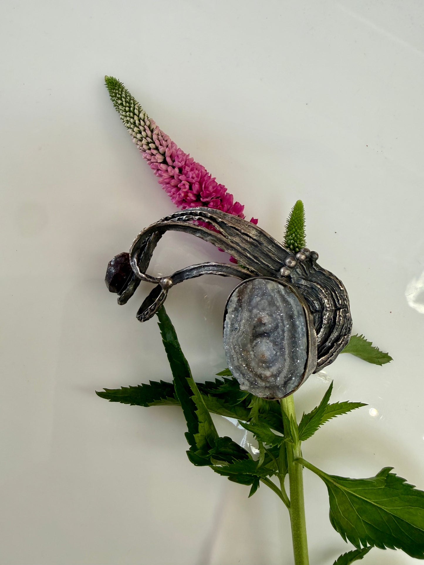 Vintage Geode and Sterling Silver Cocktail Ring