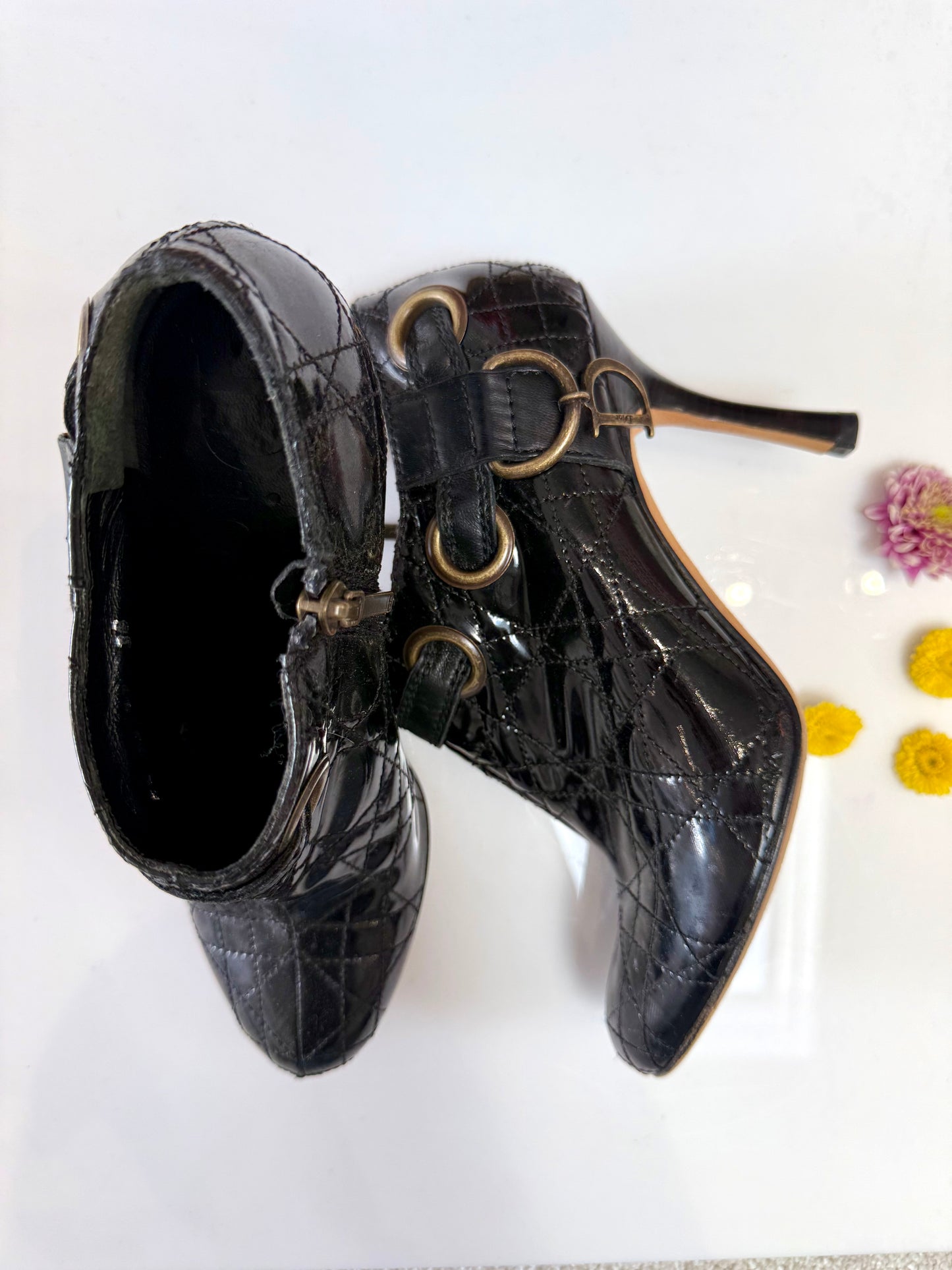 Vintage Dior Black Bootie Heels with Charm