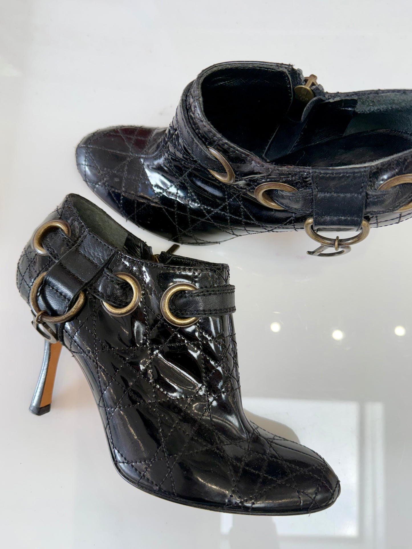 Vintage Dior Black Bootie Heels with Charm