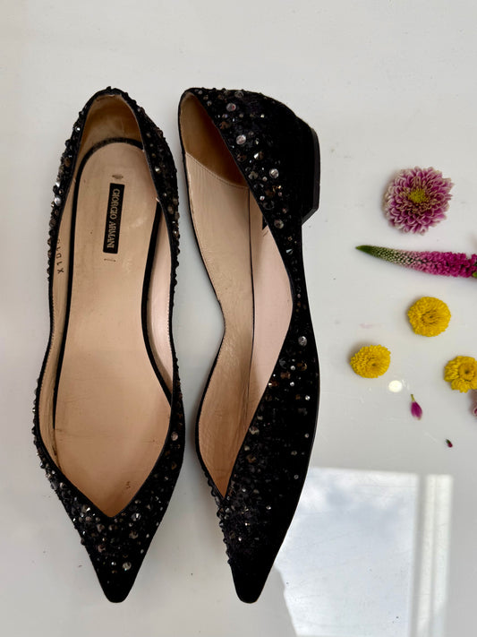 Vintage Giorgio Armani Black Beaded Flats
