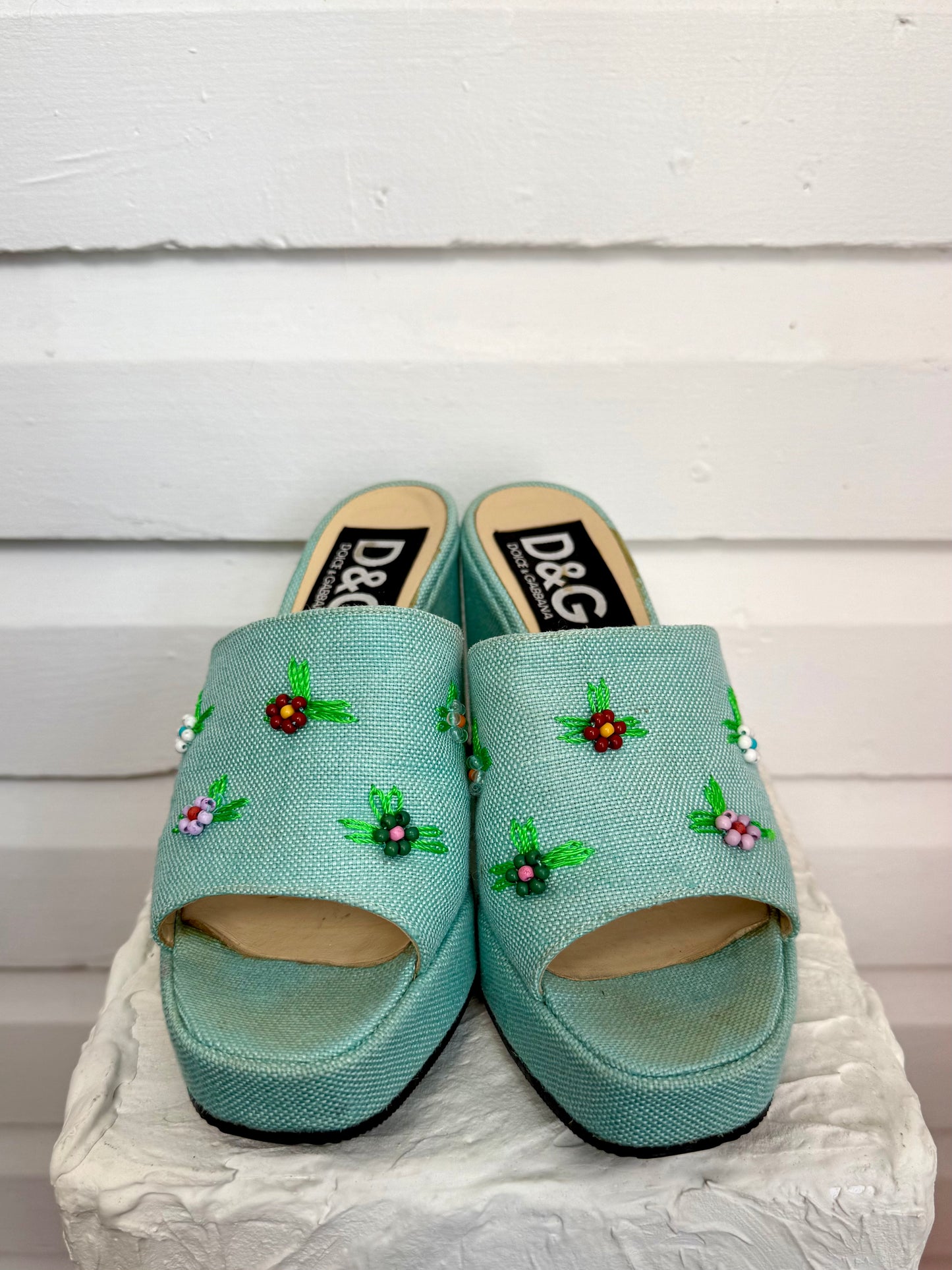 Vintage D&G Blue Floral Wedges