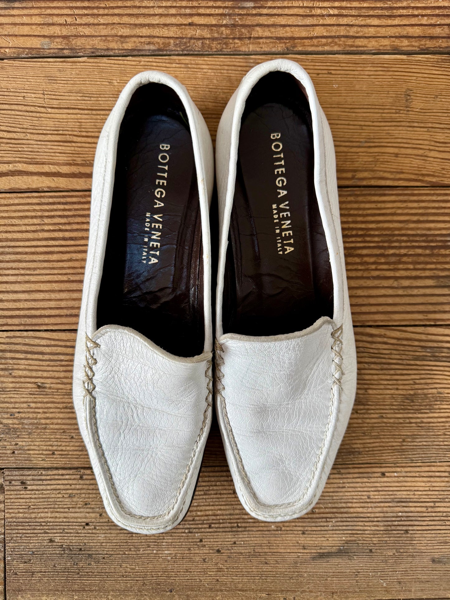 Vintage Bottega Veneta White Leather Loafers