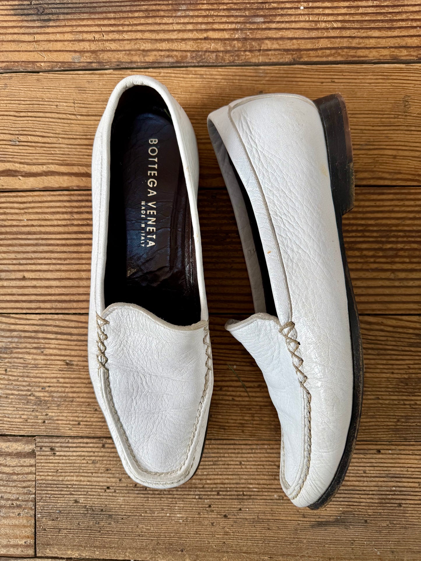 Vintage Bottega Veneta White Leather Loafers