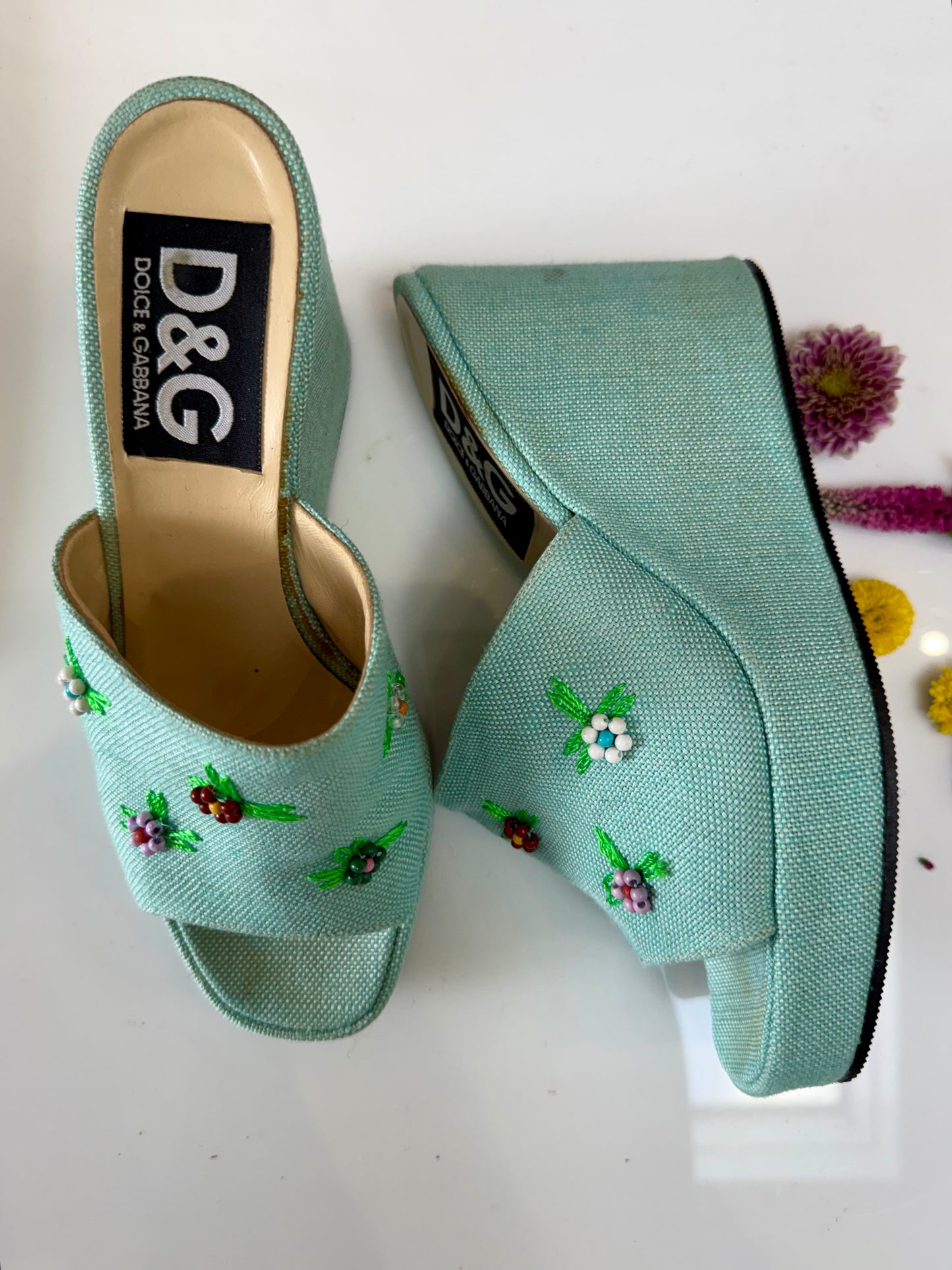 Vintage D&G Blue Floral Wedges
