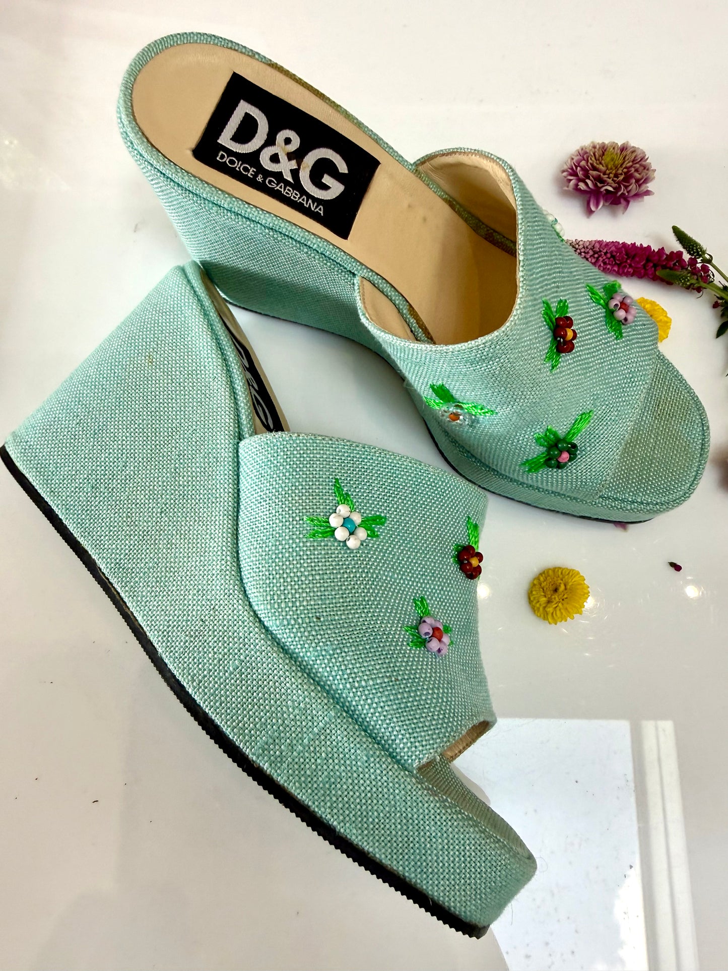 Vintage D&G Blue Floral Wedges