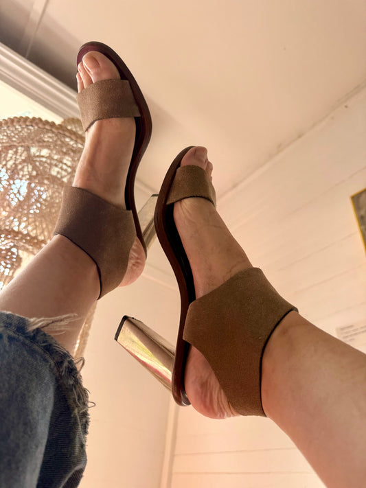 Vintage Céline Suede Sandals with Silver Metal Heel