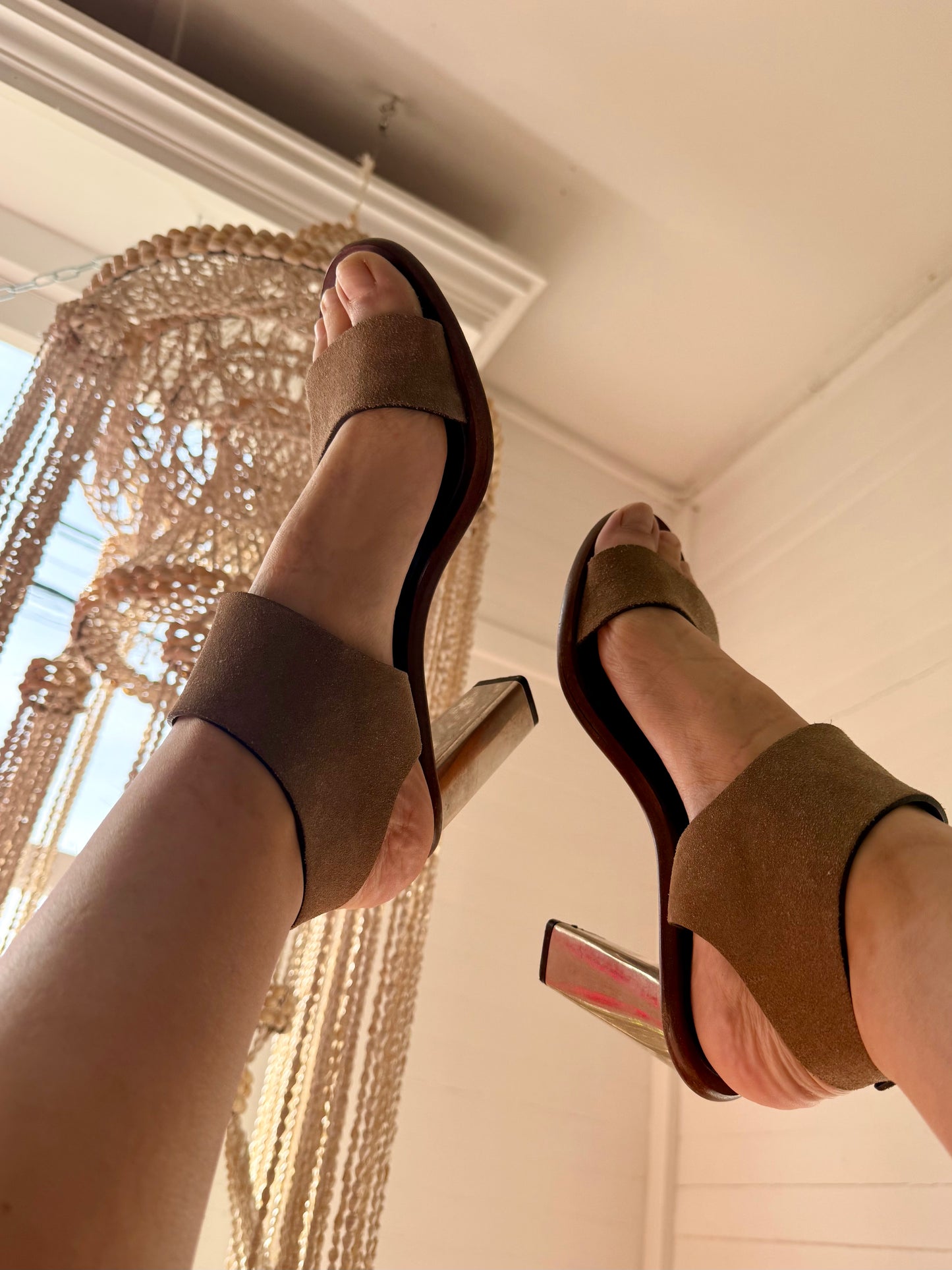 Vintage Céline Suede Sandals with Silver Metal Heel
