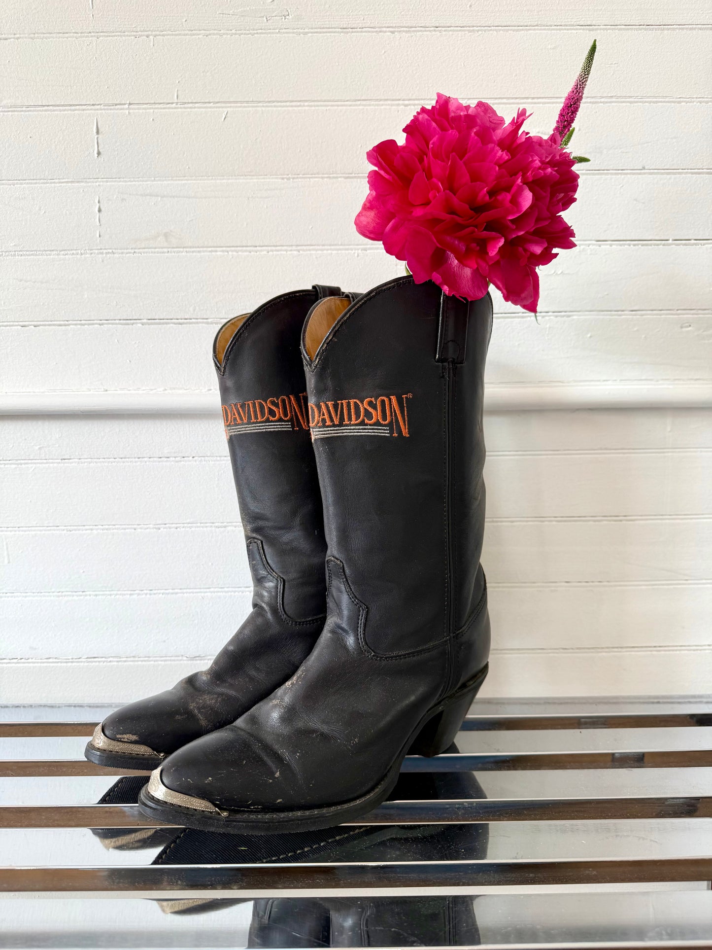 Vintage Harley Davidson Metal-Toe Black Cowboy Boots