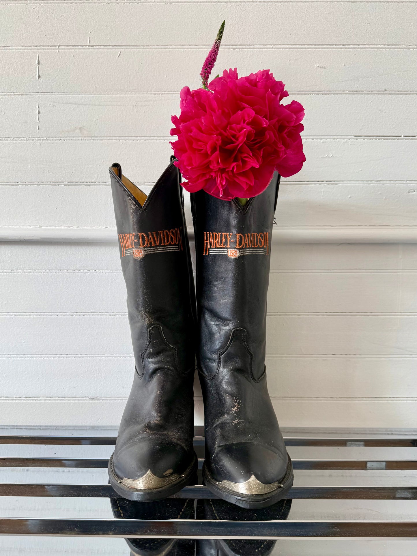 Vintage Harley Davidson Metal-Toe Black Cowboy Boots