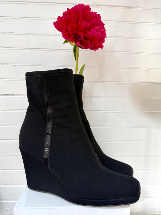 Pre-Loved Prada Sport Black Nylon Wedge Booties