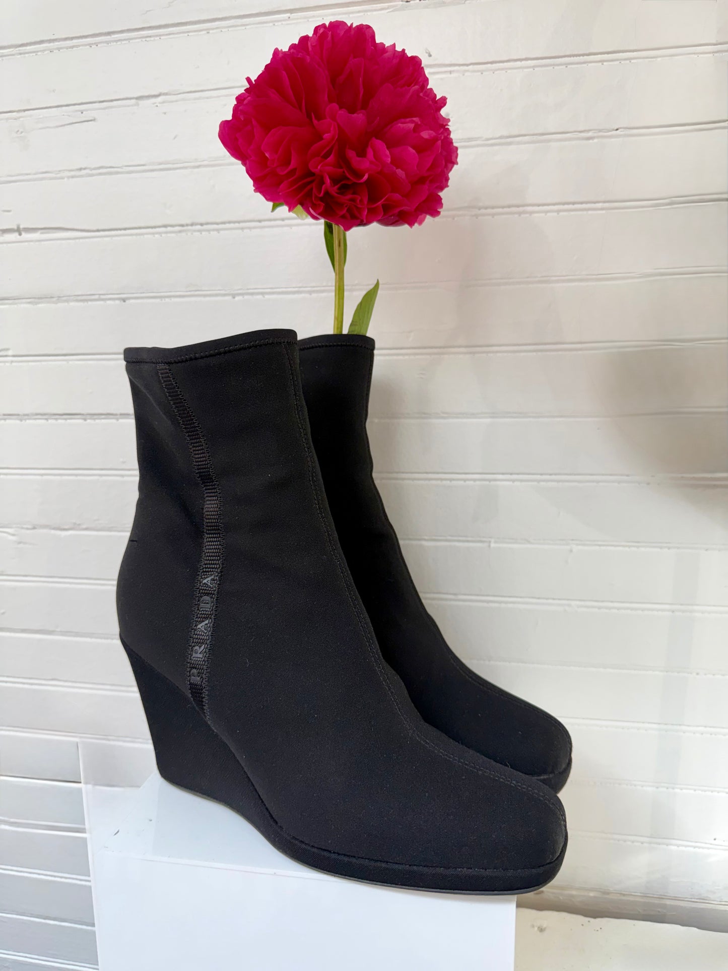 Pre-Loved Prada Sport Black Nylon Wedge Booties