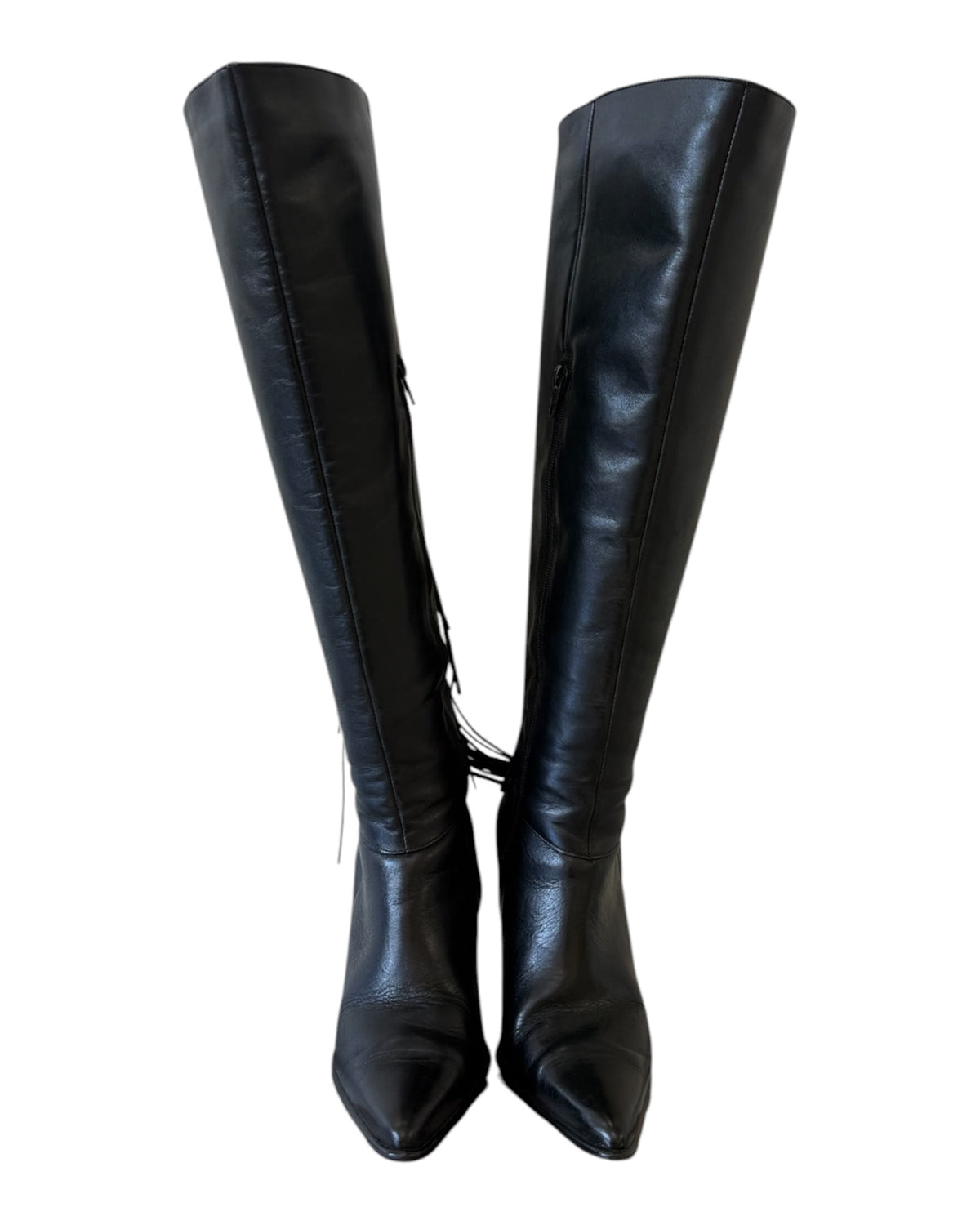 Vintage Black Leather Fringe Boots